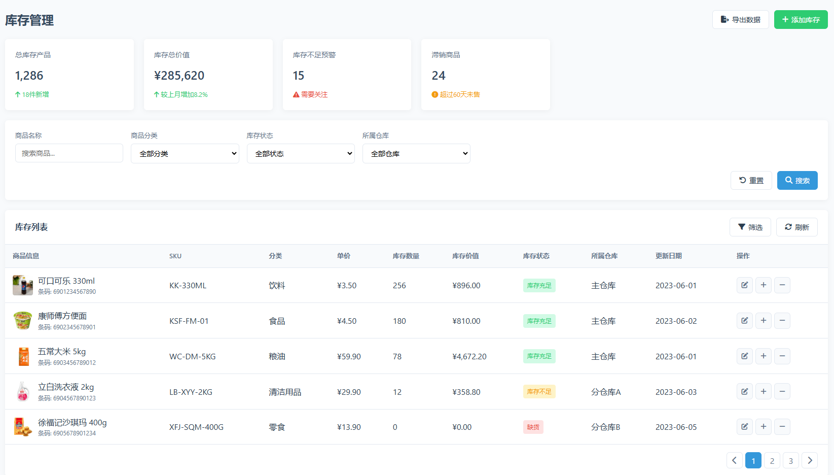 库存管理模块界面