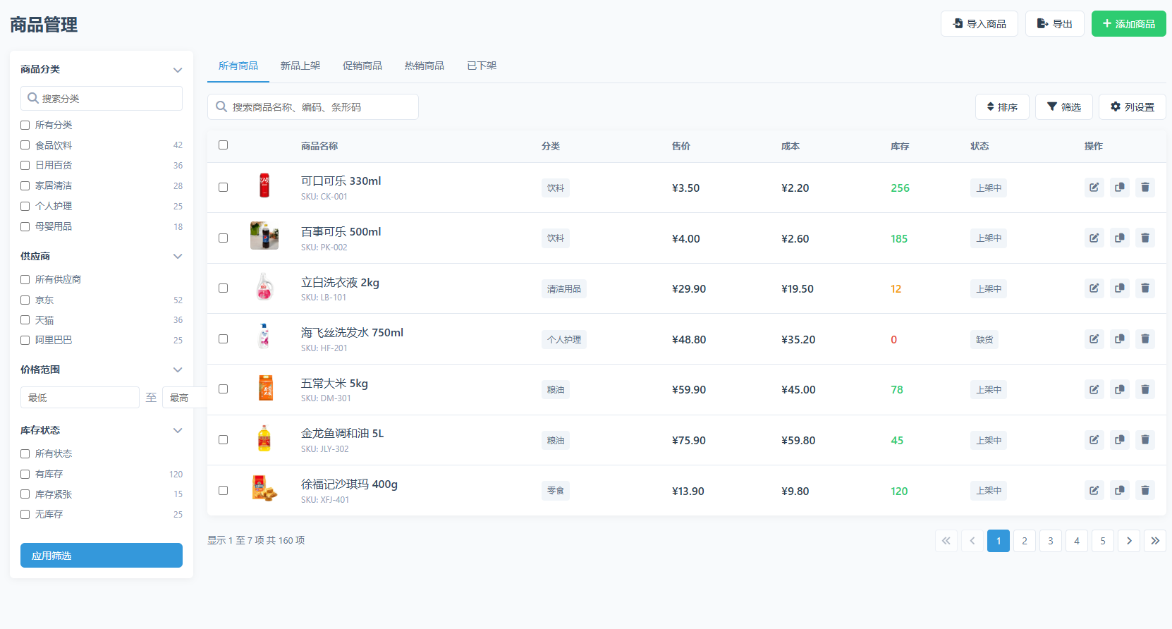 商品管理模块界面