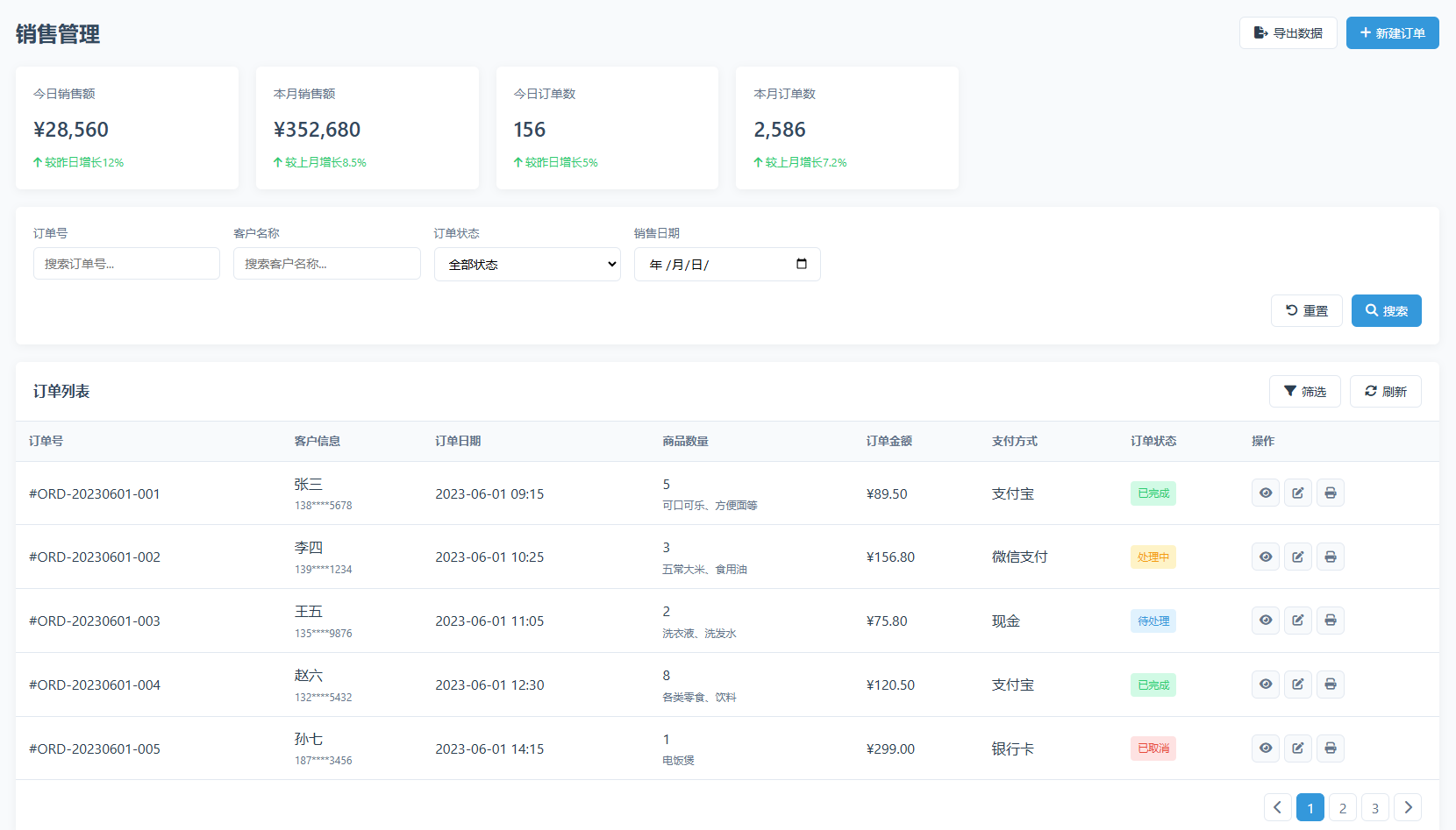 销售管理模块界面